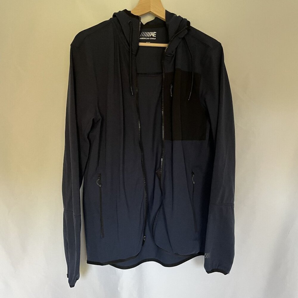 American Eagle Mens Navy & Black Full-Zip Hoodie Jacket size small lightweight